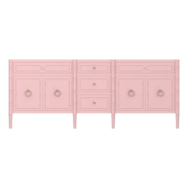 Eze Collection Faux Bamboo DBL Sink Vanity Base Lacquered Blush Pink For Sale