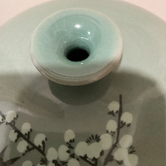 Celadon Early 20th Century Korean Celadon Porcelain Jar With Sakura Blossom Motif For Sale - Image 8 of 13