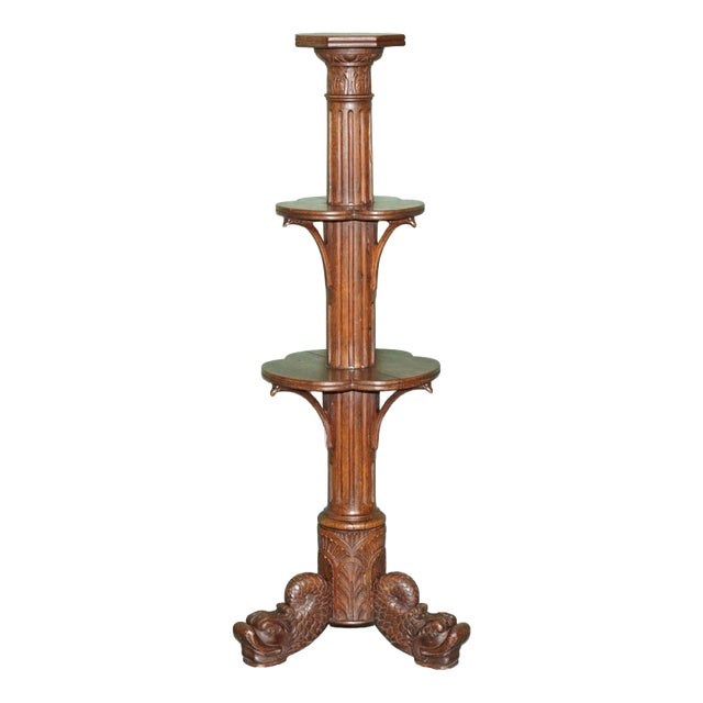 Antique Regency Carved Hardwood 3-Tier Jardinier with Dolphin Supports, 1820 For Sale