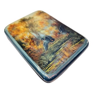 1980s Large Signed Fedoskino Lacquer Box – "In the Marsh" by M. Larina For Sale