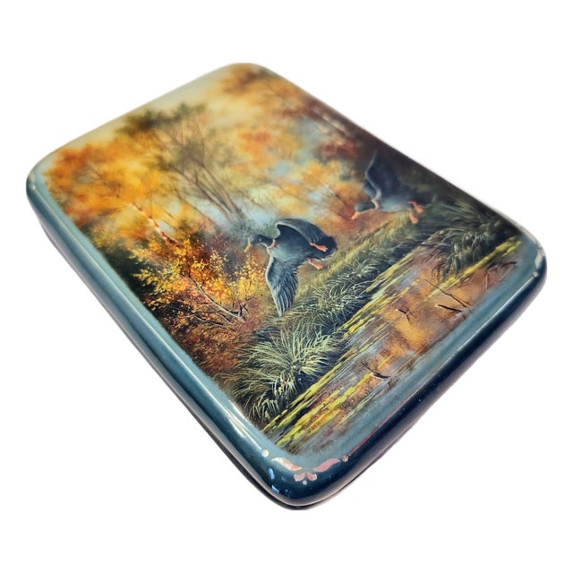 1980s Large Signed Fedoskino Lacquer Box – "In the Marsh" by M. Larina For Sale