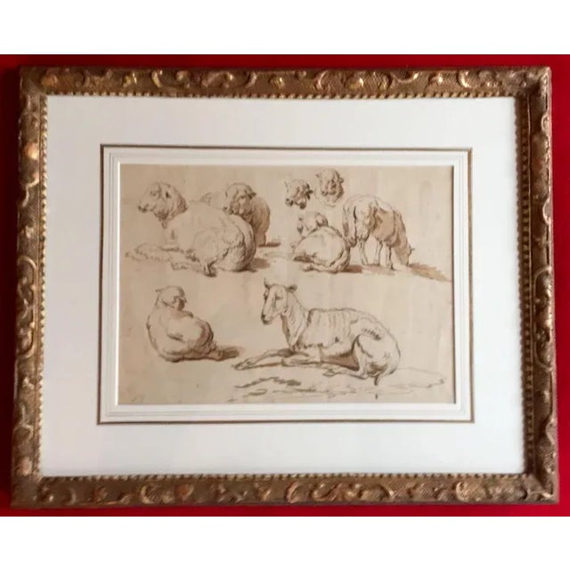18th Century Dutch Study of Sheep Ink Drawing in French Carved & Gilt Wood Frame For Sale In New York - Image 6 of 8