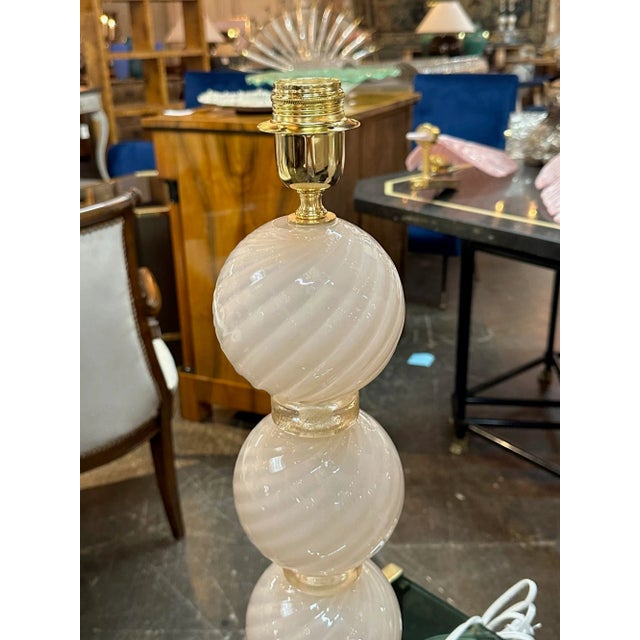 2000 - 2009 Pair of Murano Pink Opalescent Glass Ball Lamps For Sale - Image 5 of 7