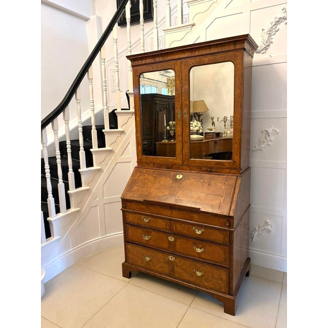 Wood Antique George I Figured Walnut Bureau Bookcase with Secretaire, 1720 For Sale - Image 7 of 18