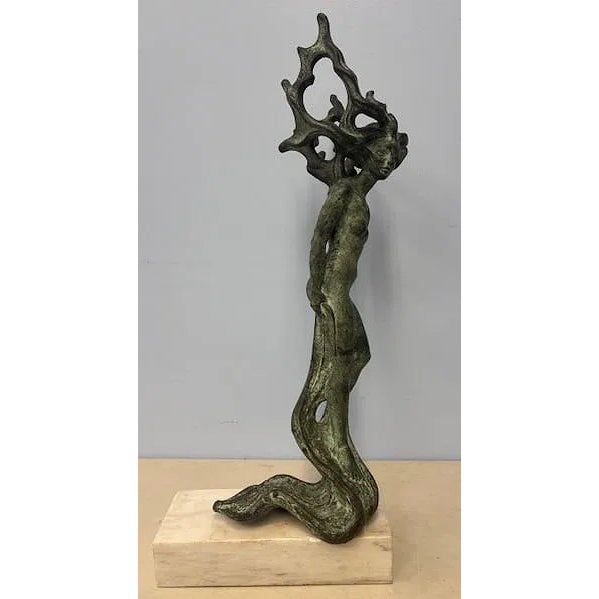 Illegibly Signed Bronze Mermaid Sculpture Illegibly signed on the bottom tail sitting on a marble base. Bronze Dimensions:...