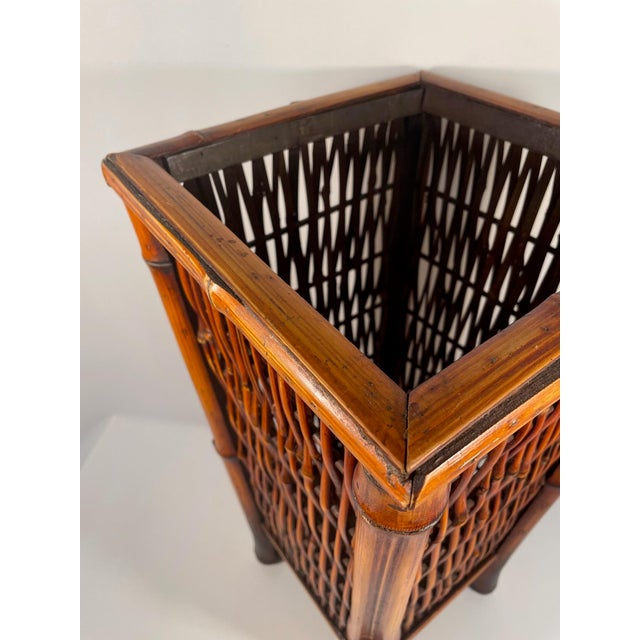 Vintage 1960s Bamboo and Rattan Umbrella or Stick Stand Holder For Sale - Image 9 of 17