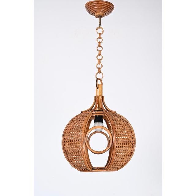 Gold Mid-Century French Riviera Chapel Rattan and Wicker Chandelier, 1960s For Sale - Image 8 of 17