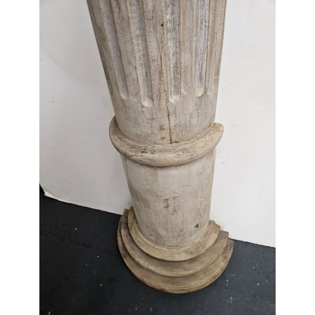 Wood Tall Fluted and Carved Wood Half Classical Column in a With an Antique Whitewashed Finish For Sale - Image 7 of 7