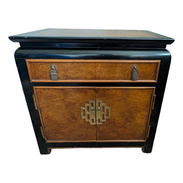 Vintage Century "Chin Hua" Nightstand - Burl Wood & Black Lacquer For Sale