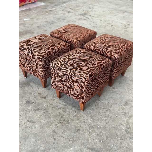 1970s Vintage Animalier Poufs with Wood Legs, 1970s, Set of 4 For Sale - Image 5 of 8
