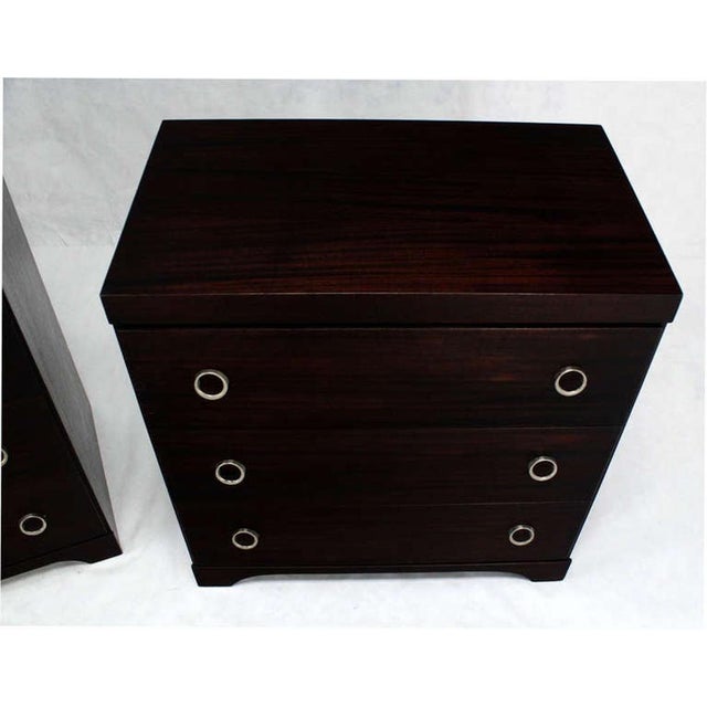 Burgundy Pair Ebonized Mahogany Mid Century Modern Deco Style Bachelor Chest Dresser MINT For Sale - Image 8 of 8