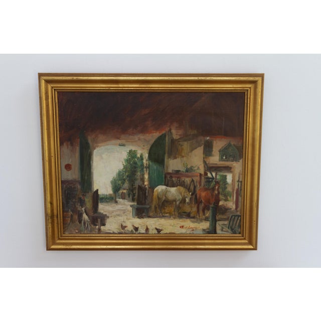 Th. De Leeuw, Stable with Horses, 1920s, Oil Painting on Canvas, Framed For Sale - Image 6 of 18