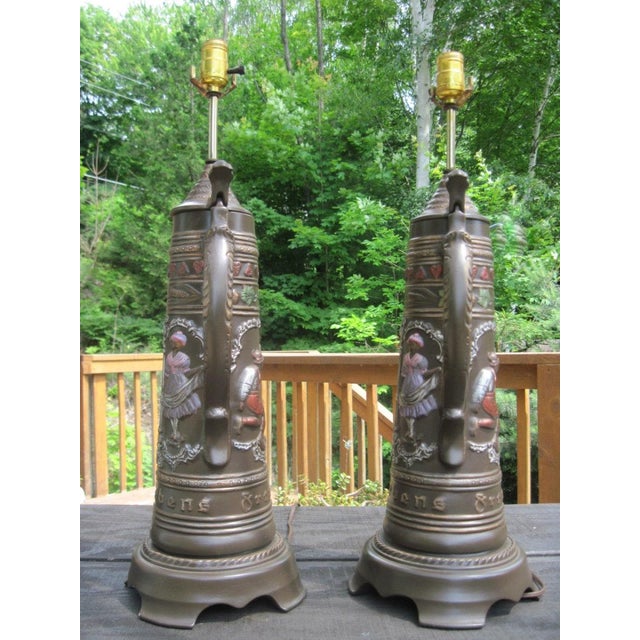 German Brown Ceramic Beer Stein Table Lamps a Pair Chairish