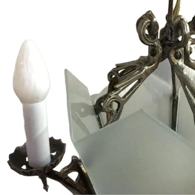 Art Deco Slat Glass Chandelier With Geometric Details For Sale In Los Angeles - Image 6 of 11