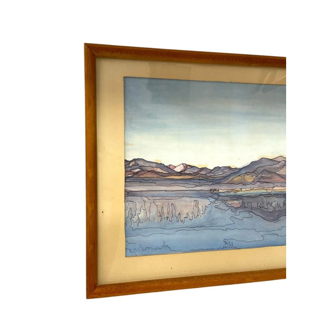 Possibly Original Mid-Century Modern Watercolor Landscape Painting Signed Mary,1969 For Sale - Image 4 of 10