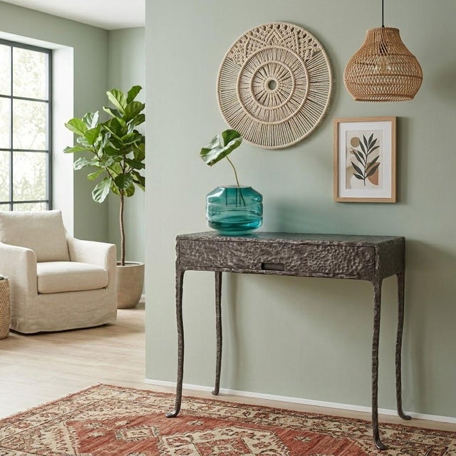 Contemporary Hand-Forged Patinated Steel Console Table Medium For Sale - Image 3 of 4