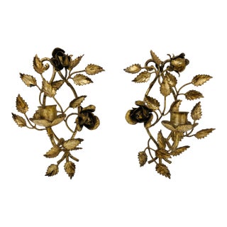 Pair of Vintage Italian Tole Sconces For Sale