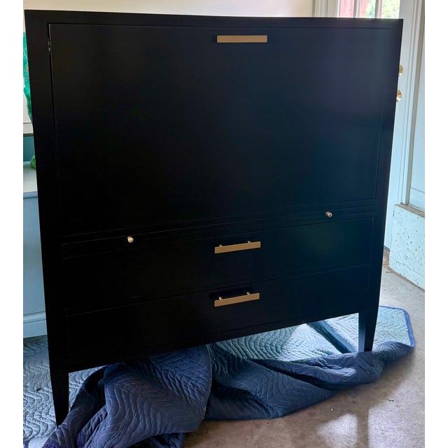 Black Bar Cabinet With Brass Hardware For Sale - Image 4 of 4