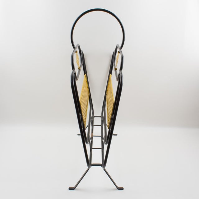 Mathieu Matégot Mid-Century Black, Yellow Lacquered Metal Magazine Holder For Sale - Image 13 of 17