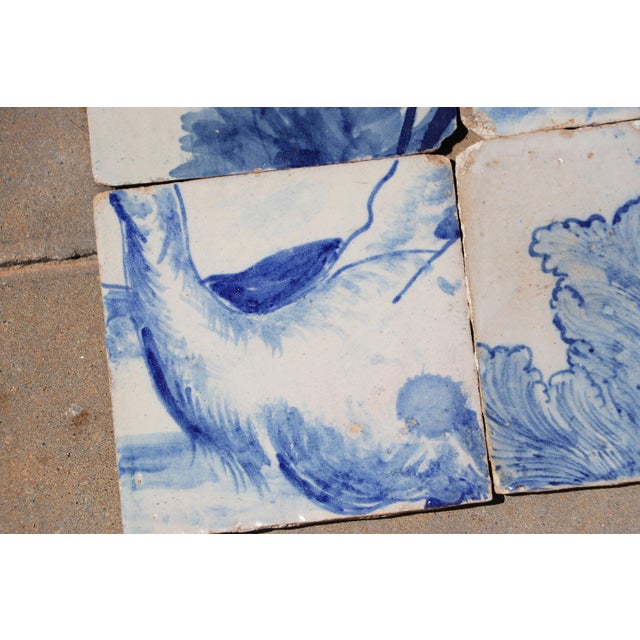 Ceramic 18th Century Antique Portuguese Scenic Tiles Set of 6 With Leafy Botanical Motifs For Sale - Image 7 of 9
