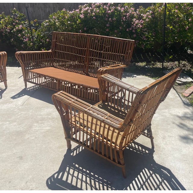 Antique Stick Wicker Sofa & Lounge Chairs, a Set of 3 Attributed to Heywood Wakefield For Sale In San Diego - Image 6 of 15
