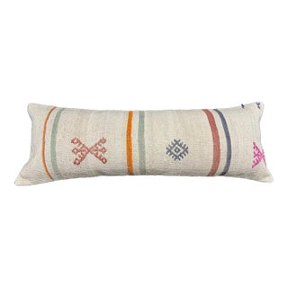 Turkish Hemp Pillow Cushion Natural Beige Red Cushion Cover 14"x40" For Sale