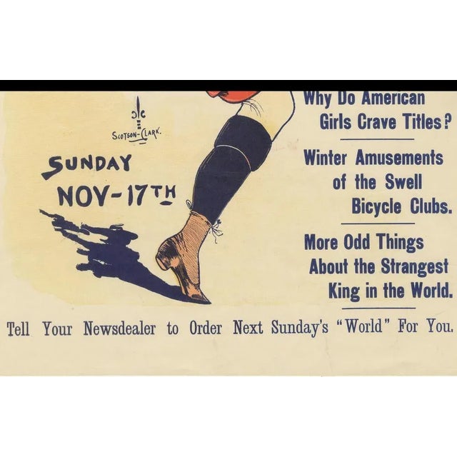 Vintage New York Sunday World Poster, Woman Kicking Football, 1895 For Sale - Image 4 of 9