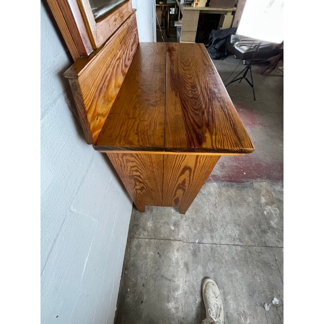 Mid 20th Century Pine Dresser With Beveled Mirror and Sculptural a-Frame Wooden Pulls For Sale - Image 9 of 10