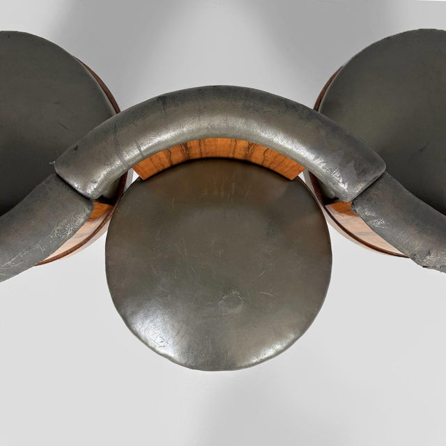 Art Deco Italian Wooden and Green Faux Leather Chairs, 1930s, Set of 3 For Sale - Image 11 of 18
