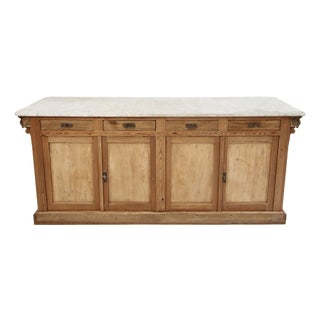 French Pine and Marble Top Counter, Early 20th Century For Sale