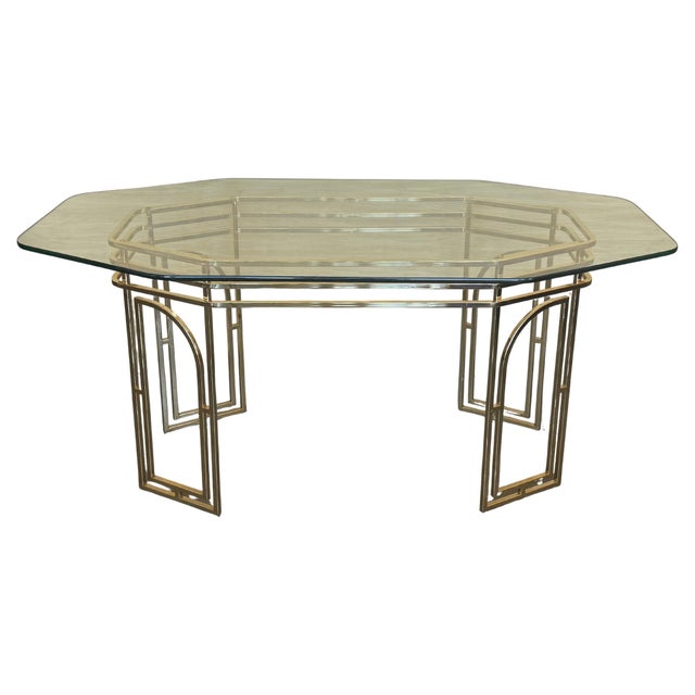 Mid Century Modern Italian Geometrical Brass Dining Table with Glass Top For Sale - Image 15 of 18