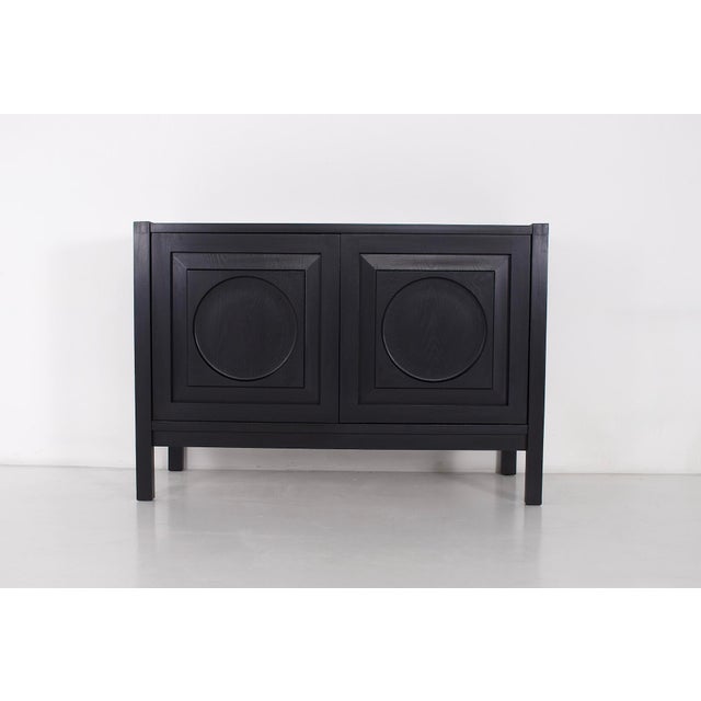 Wood Small Brutalist Blackened Oak Storage Unit, 1970s For Sale - Image 7 of 7
