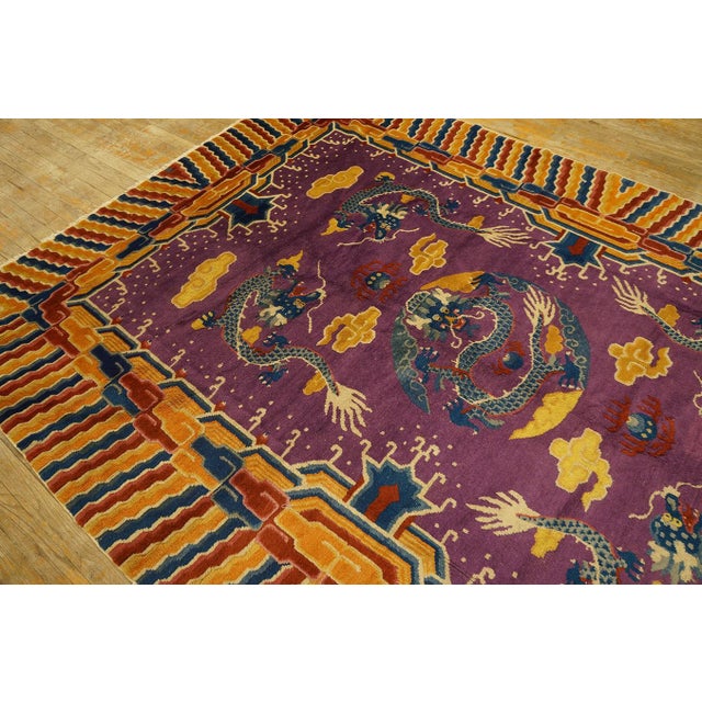 Charming Violet and Yellow Color With Dragon Design Antique Chinese Ningxia Rug For Sale - Image 11 of 11