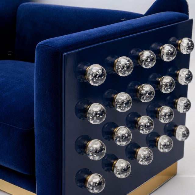 Wood Blue Velvet Lounge Chairs from Justfurnituress, Set of 2 For Sale - Image 7 of 10