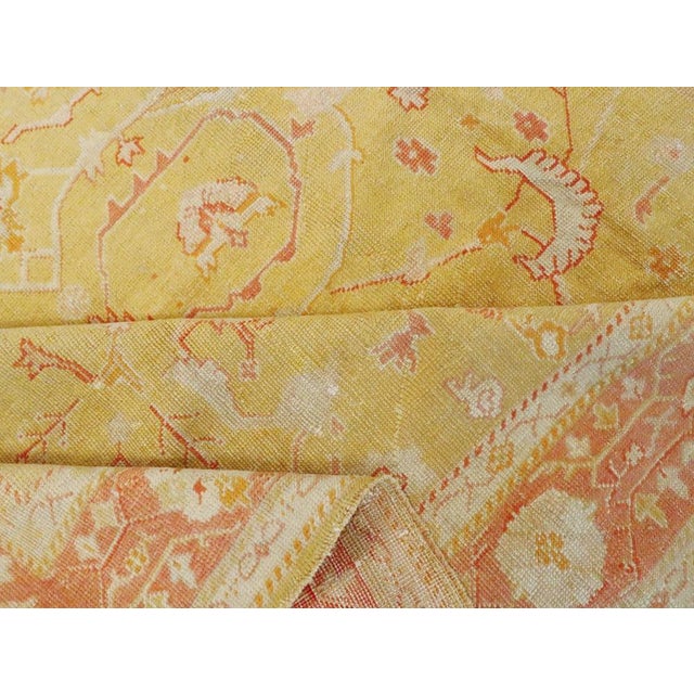 Textile Yellow Coral Antique Oushak Rug no. 10791 For Sale - Image 7 of 8