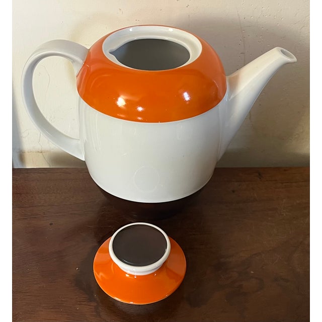 Eschenbach Bavaria Mid-Century Modern Porcelain Teapot or Coffee Pot With Brown and Orange Stripes For Sale - Image 12 of 16