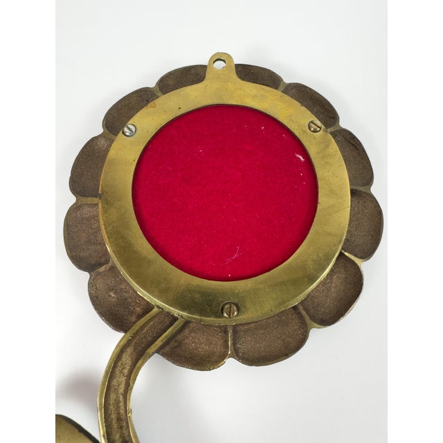 Vintage Brass Floral Hand Mirror With Red Glass Cabochons, Art Nouveau Style For Sale - Image 13 of 13