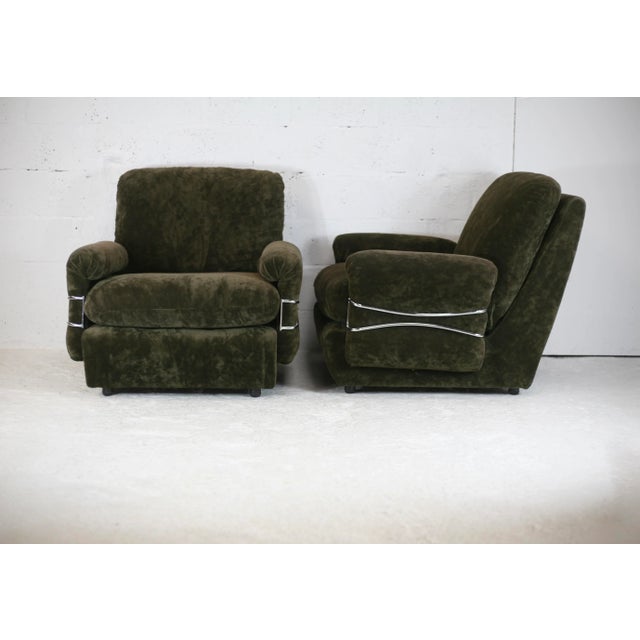 Set of Space Age Armchairs in Brown Velvet and Steel, France, 1970s For Sale - Image 15 of 18