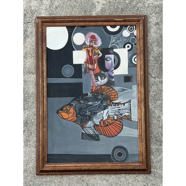 This captivating large-scale oil painting is a masterclass in Surrealist composition, blending avant-garde dreamscapes...
