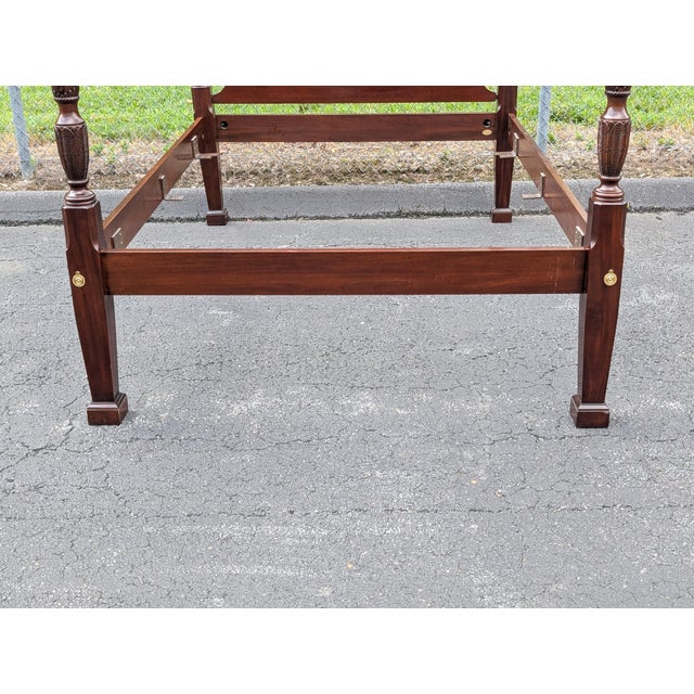 Councill Furniture Vintage Councill Furniture Georgian Style Rice Carved Mahogany Queen Size Poster Bedframe For Sale - Image 4 of 9