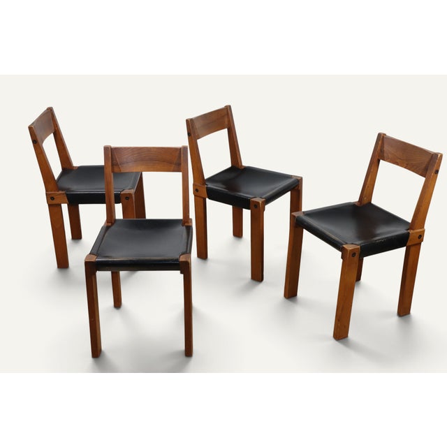 Wood Vintage S24 Chairs in Elm and Black Leather by Pierre Chapo, 1970, Set of 4 For Sale - Image 7 of 18