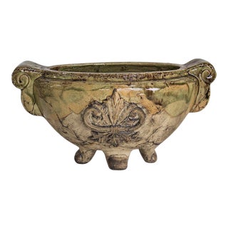 Mediterranean Style Footed Garden Pottery Planter For Sale