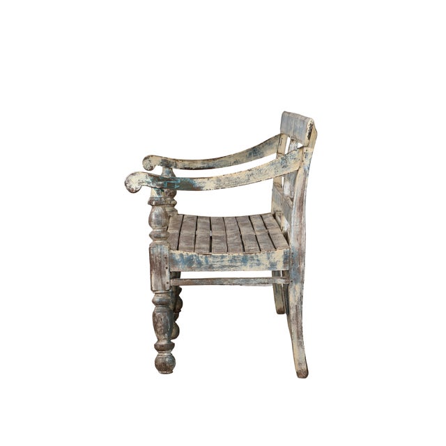 Antique Indian Painted Teakwood Bench For Sale - Image 4 of 6