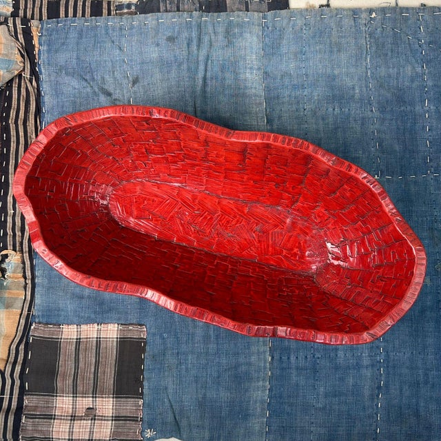 Japanese Hand-Carved Red Lacquered Wooden Bowl, 1950s For Sale - Image 10 of 18