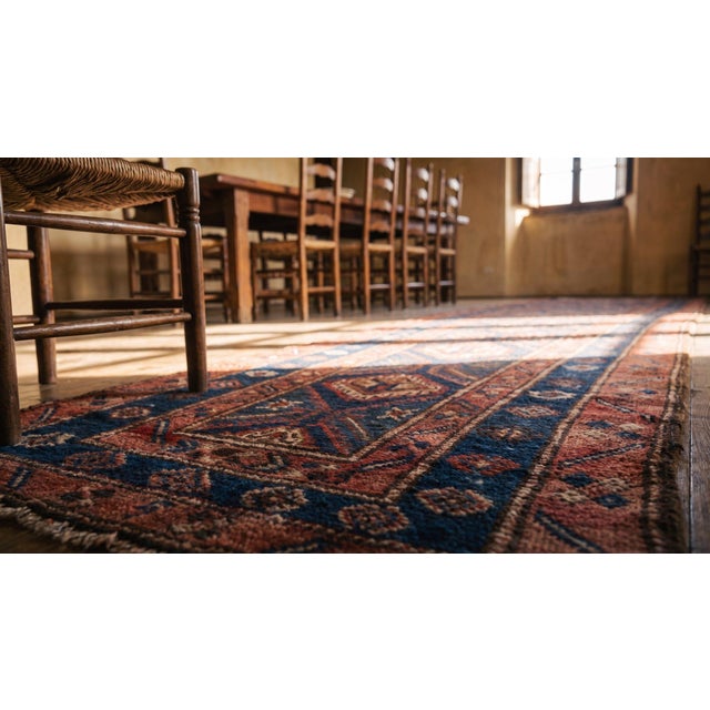 Textile 1880s Red Ruby Diamond Traditional Antique n.w. Persian Malayer Rug 3'2" X 13' Hand Knotted Wool Carpet For Sale - Image 7 of 9