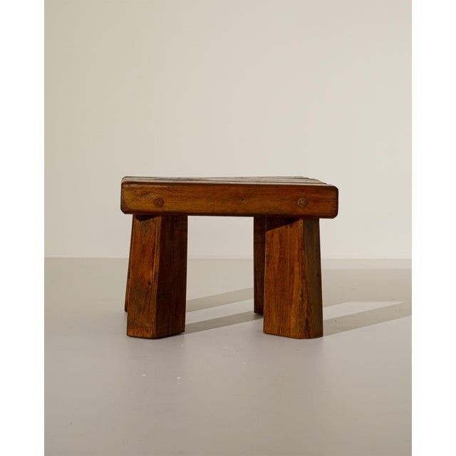 Brutalist Oak Side Table with Wooden Pins, 1960s For Sale - Image 4 of 8