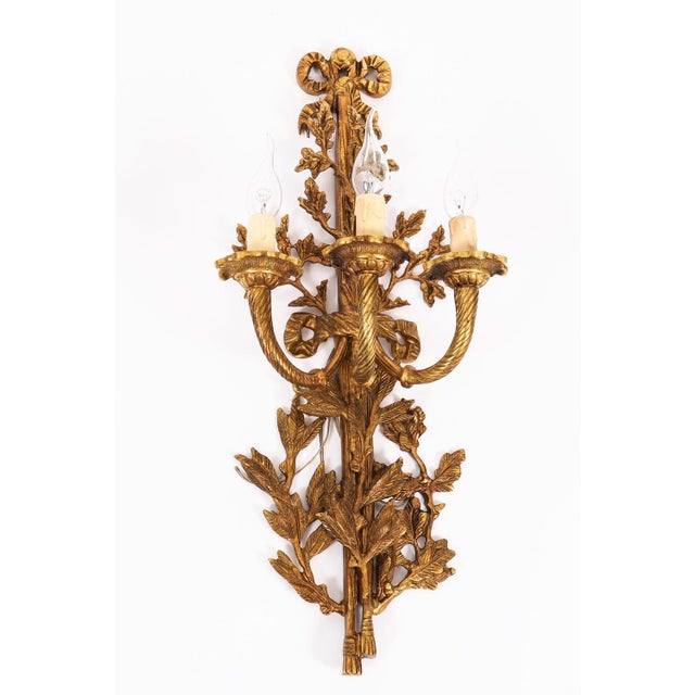 Antique French Louis Revival 3-Branch Ormolu Wall Lights, 1920s, Set of 2 For Sale - Image 9 of 12