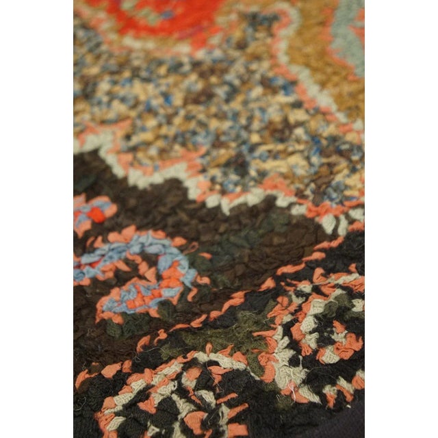 1910s Beautiful Brown Ground Color With a Cross in a Diamond -Geometric Pattern American Hooked Rug For Sale - Image 5 of 5