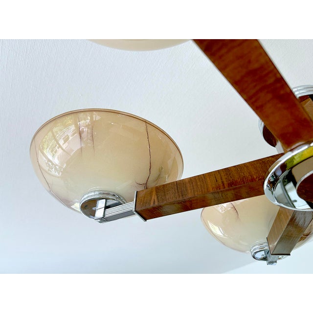 Large Art Deco Pendant Light in Wood and Glass, 1930s For Sale - Image 18 of 18