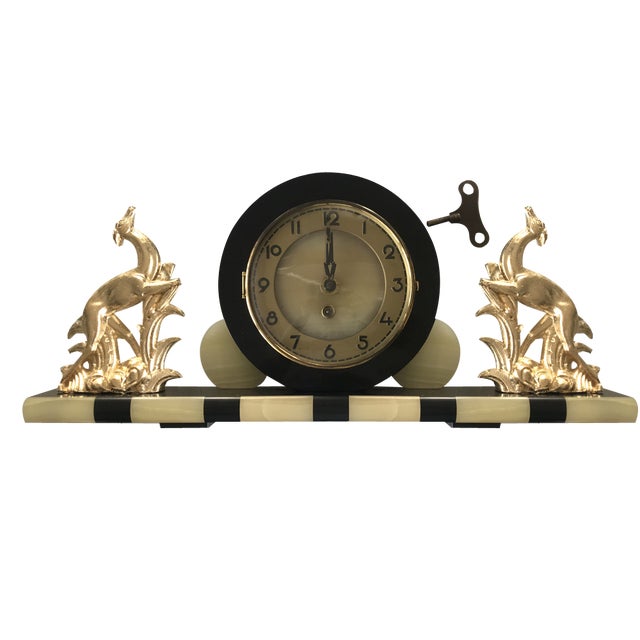 Art Deco Clock in Marble and Brass, 1930s For Sale